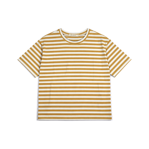 Áo thun nữ PAPKA 3058 form Boxy màu trắng sọc vàng xẻ tà trẻ trung năng động