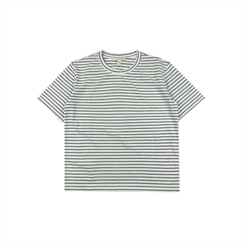 Áo thun nữ PAPKA 3058 form Boxy màu trắng sọc đen xẻ tà trẻ trung năng động