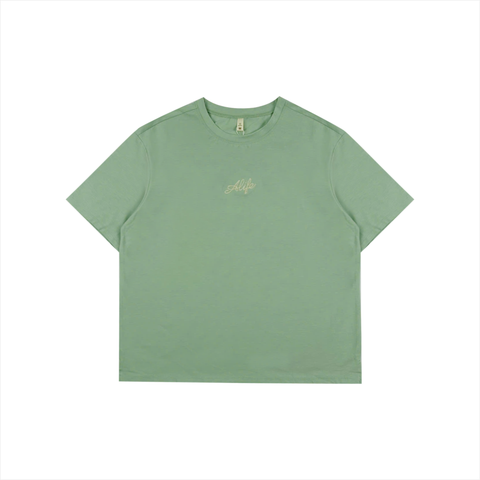 Áo cổ tròn nữ PAPKA 3059 chất Cotton lạnh màu xanh cốm thêu chữ Alife trẻ trung rộng rãi