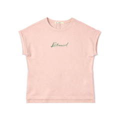 Áo thun nữ tay cánh tiên PAPKA 3060 chất cotton màu hồng thêu chữ Blessed phối tà cao thấp trẻ trung