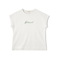 Áo thun nữ tay cánh tiên PAPKA 3060 chất cotton màu trắng thêu chữ Blessed phối tà cao thấp trẻ trung