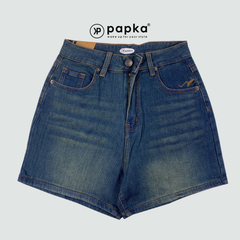Quần short Jeans nữ Papka 4043 màu xanh rêu form chữ A rộng rãi co dãn tốt