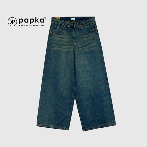 Quần jeans nữ Papka 4058 màu xanh đá ống siêu rộng, trendy, trẻ trung và năng động.