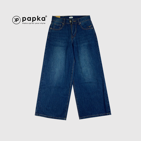 Quần jeans nữ Papka 4058 màu xanh dương ống siêu rộng, trendy, trẻ trung và năng động.