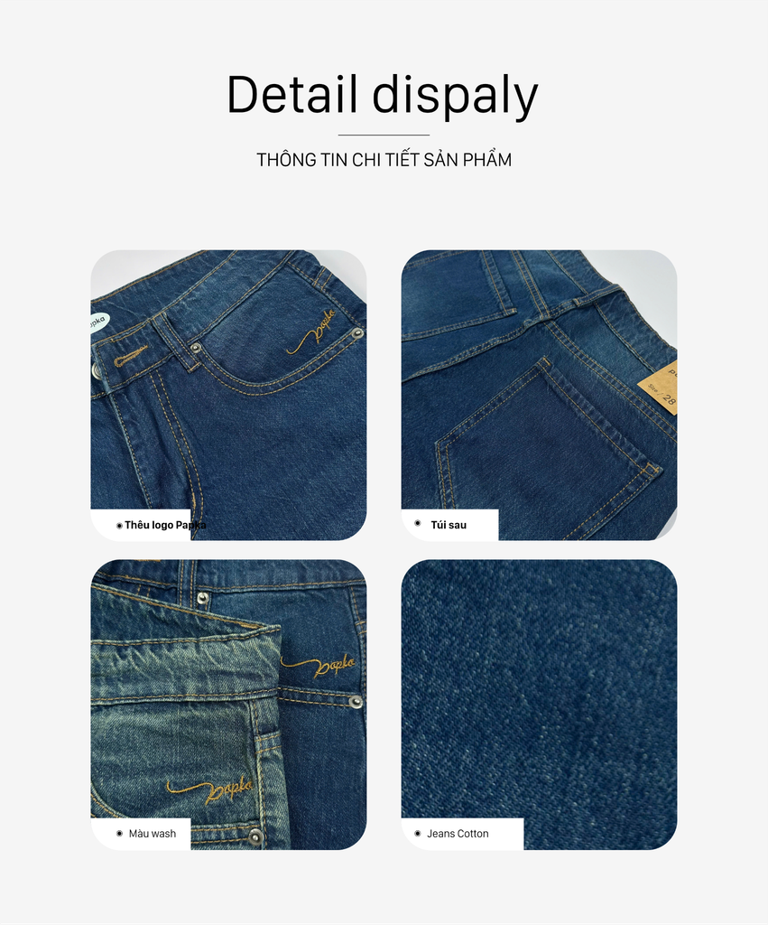 Quần Jeans dài nữ Papka 4058 màu xanh đá xược với ống siêu rộng cực tôn dáng dễ phối đồ.