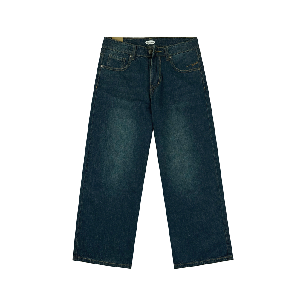 Quần Jeans dài nữ Papka 4058 màu xanh đá xược với ống siêu rộng cực tôn dáng dễ phối đồ.