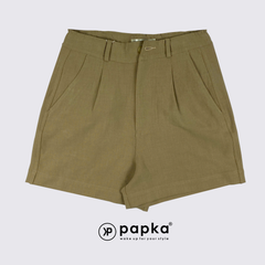Quần short nữ Papka 4068 màu nâu phối lưng thun và chất liệu linen pha tạo cảm giác nhẹ nhàng và trẻ trung khi mặc