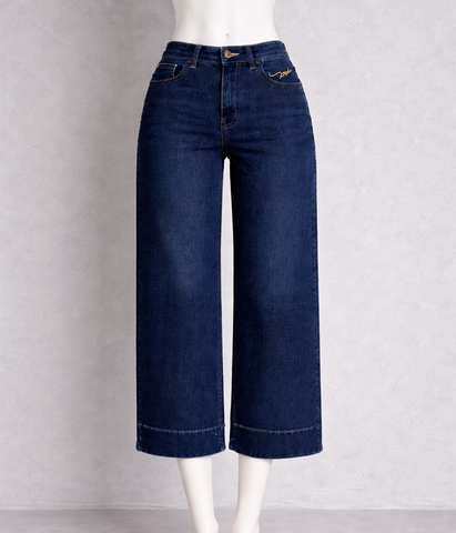 Quần Jeans nữ Papka 4075 màu xanh đậm form lửng chữ I giúp che khuyết điểm tốt và tạo nét năng động trẻ trung