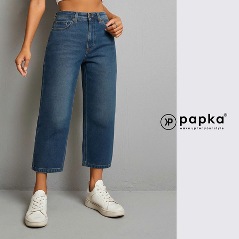 Quần Jeans nữ Papka 4075 màu xanh rêu nhạt form lửng chữ I giúp che khuyết điểm tốt và tạo nét năng động trẻ trung