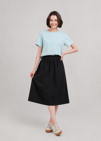Chân váy Midi nữ PAPKA 8001 màu đen form chữ A lưng thun chất liệu Khaki tôn dáng nữ tính