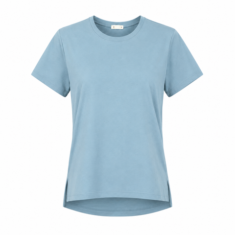 Áo thun nữ Papka 3031 màu đen xẻ tà lệch chất vải Cotton Jersey AIRism mềm nhẹ, thoáng mát