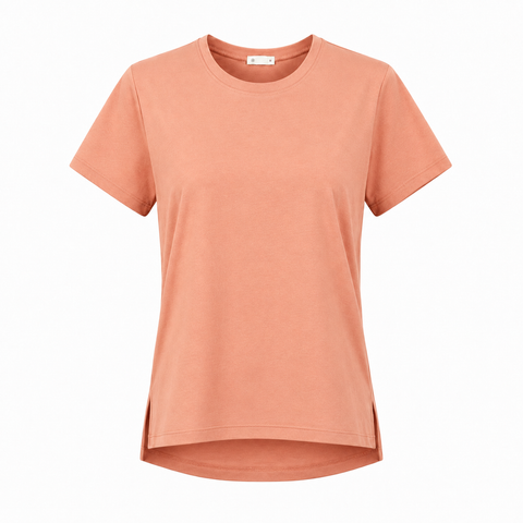 Áo thun nữ Papka 3031 màu cam xẻ tà lệch chất vải Cotton Jersey AIRism mềm nhẹ, thoáng mát