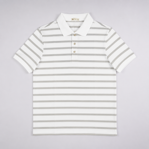 Áo polo nam PAPKA 1117 màu trắng sọc xám chất Cotton 100% thấm hút và co dãn tốt