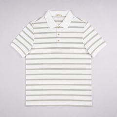 Áo polo nam PAPKA 1117 màu trắng sọc xám chất Cotton 100% thấm hút và co dãn tốt