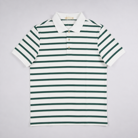 Áo polo nam PAPKA 1117 màu trắng sọc xanh lá chất Cotton 100% thấm hút và co dãn tốt
