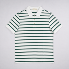 Áo polo nam PAPKA 1117 màu trắng sọc xanh lá chất Cotton 100% thấm hút và co dãn tốt