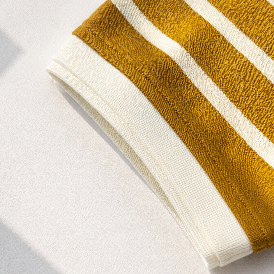 Áo polo nam PAPKA 1117 màu vàng cháy sọc trắng chất Cotton 100% thấm hút và co dãn tốt