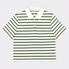 Áo polo nữ PAPKA 3056 màu trắng sọc xanh lá chất Cotton 100% thấm hút và co dãn tốt