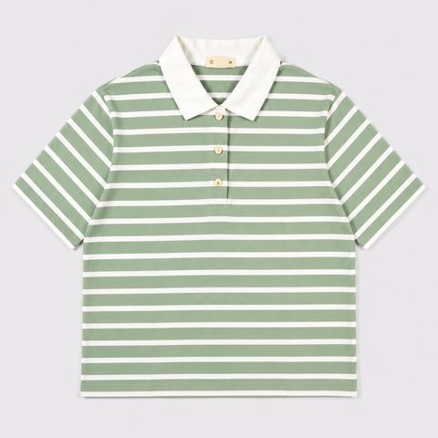 Áo polo nữ PAPKA 3056 màu xanh sọc trắng chất Cotton 100% thấm hút và co dãn tốt