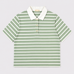 Áo polo nữ PAPKA 3056 màu xanh sọc trắng chất Cotton 100% thấm hút và co dãn tốt