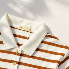 Áo polo nữ PAPKA 3056 màu xanh sọc trắng chất Cotton 100% thấm hút và co dãn tốt