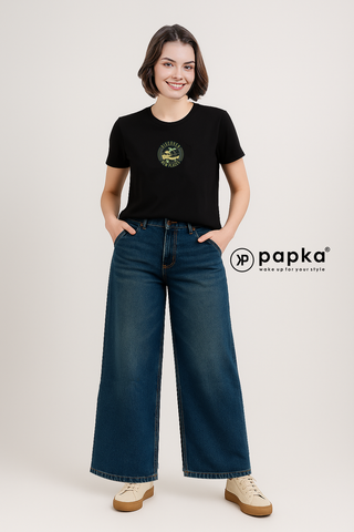 Quần jeans nữ Papka 4058 màu xanh dương ống siêu rộng, trendy, trẻ trung và năng động.