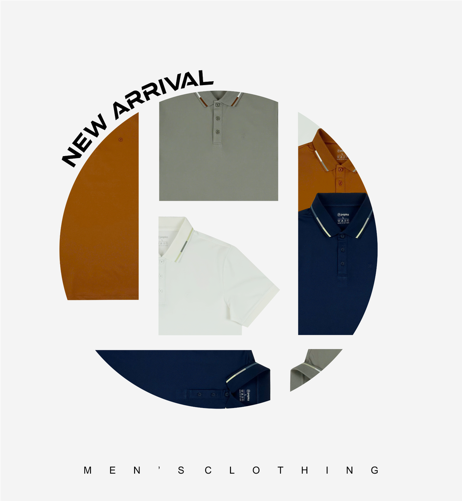 Áo polo nam Papka 1121 màu cam đất phối viền bo cổ với chất poly pique cao cấp tăng độ thoáng khí năng động nhưng vẫn thanh lịch