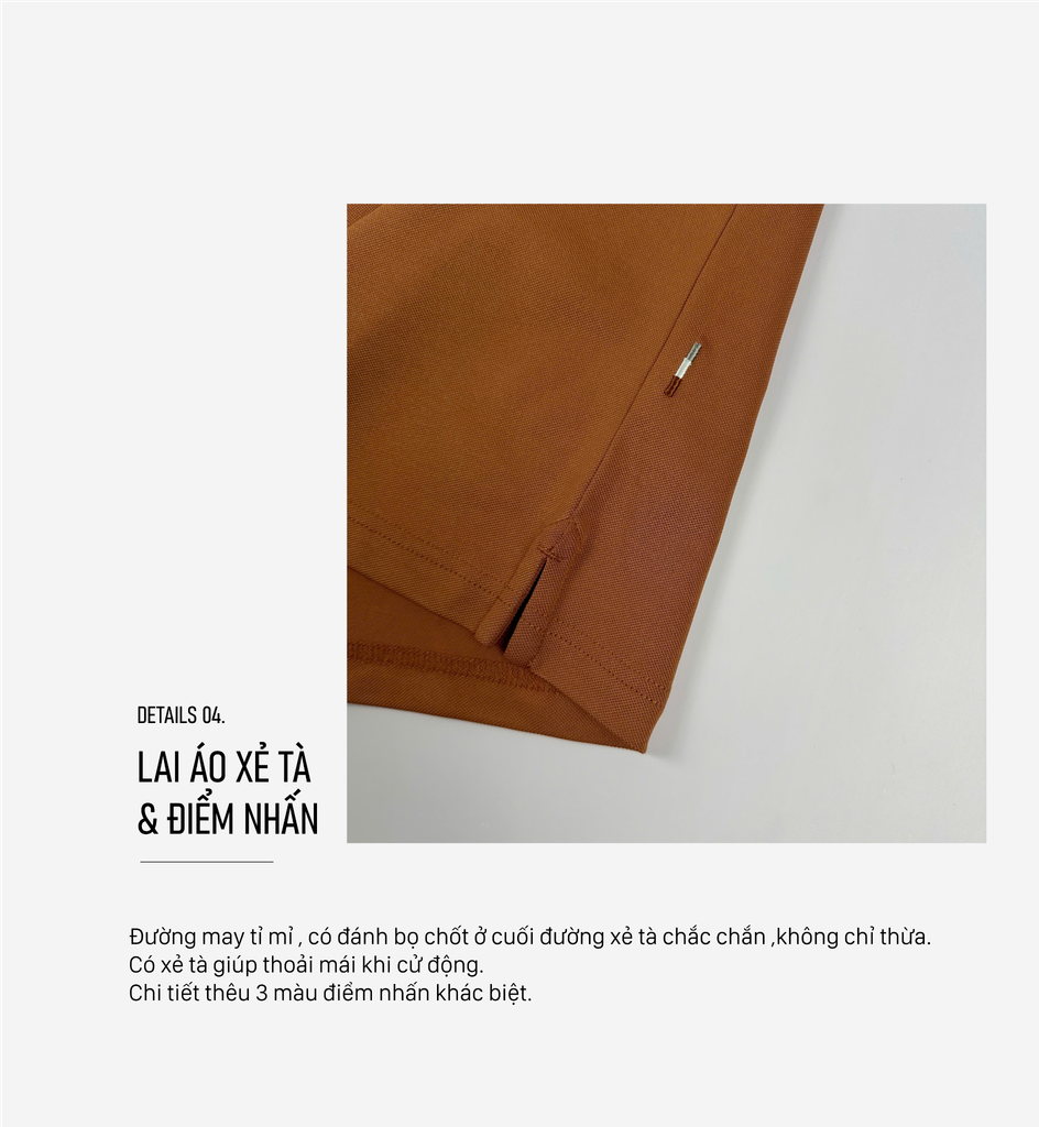 Áo polo nam Papka 1121 màu cam đất phối viền bo cổ với chất poly pique cao cấp tăng độ thoáng khí năng động nhưng vẫn thanh lịch