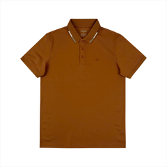 Áo polo nam Papka 1121 màu cam đất phối viền bo cổ với chất poly pique cao cấp tăng độ thoáng khí năng động nhưng vẫn thanh lịch