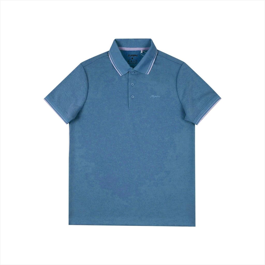 Áo polo nam Papka 1103 màu xanh biển với chất cotton pique dệt kim thoáng khí, co dãn nhẹ và độ bền cao tạo nên phong cách vừa lịch sự vừa năng động