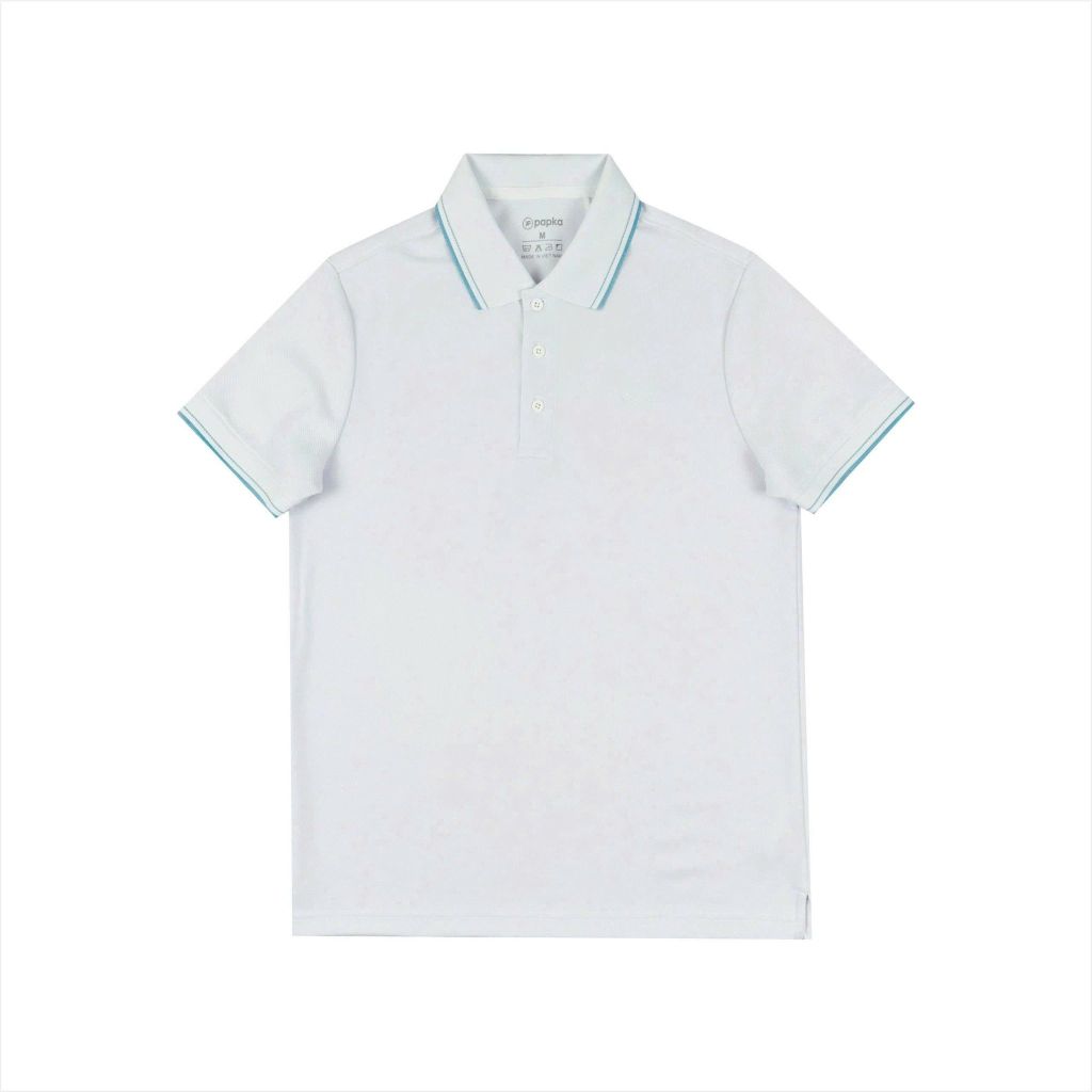 Áo polo nam Papka 1103 màu trắng với chất cotton pique dệt kim thoáng khí, co dãn nhẹ và độ bền cao tạo nên phong cách vừa lịch sự vừa năng động