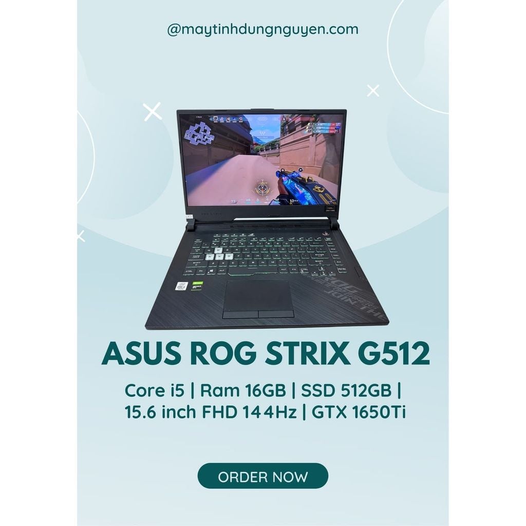 Laptop ASUS ROG Strix G512 Core i5-10300H 8GB 512GB 15.6 inch FHD 144Hz GTX 1650 Ti 4GB (Đen) CŨ ĐẸP 95% BẢO HÀNH SHOP 6 THÁNG