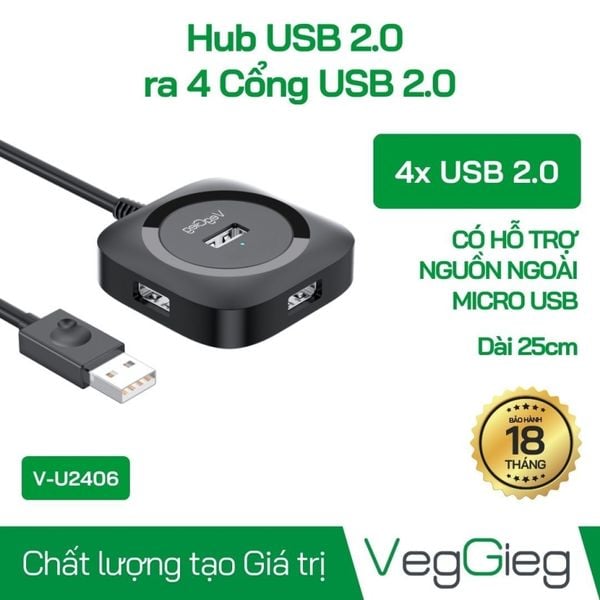 Bàn phím HUB Bộ Chia USB Ra 4 Cổng USB Dài 1m VegGi