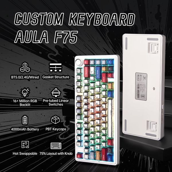 Bàn phím AULA F75 1578 BÀN PHÍM CƠ GAMING 3 MODE Ph