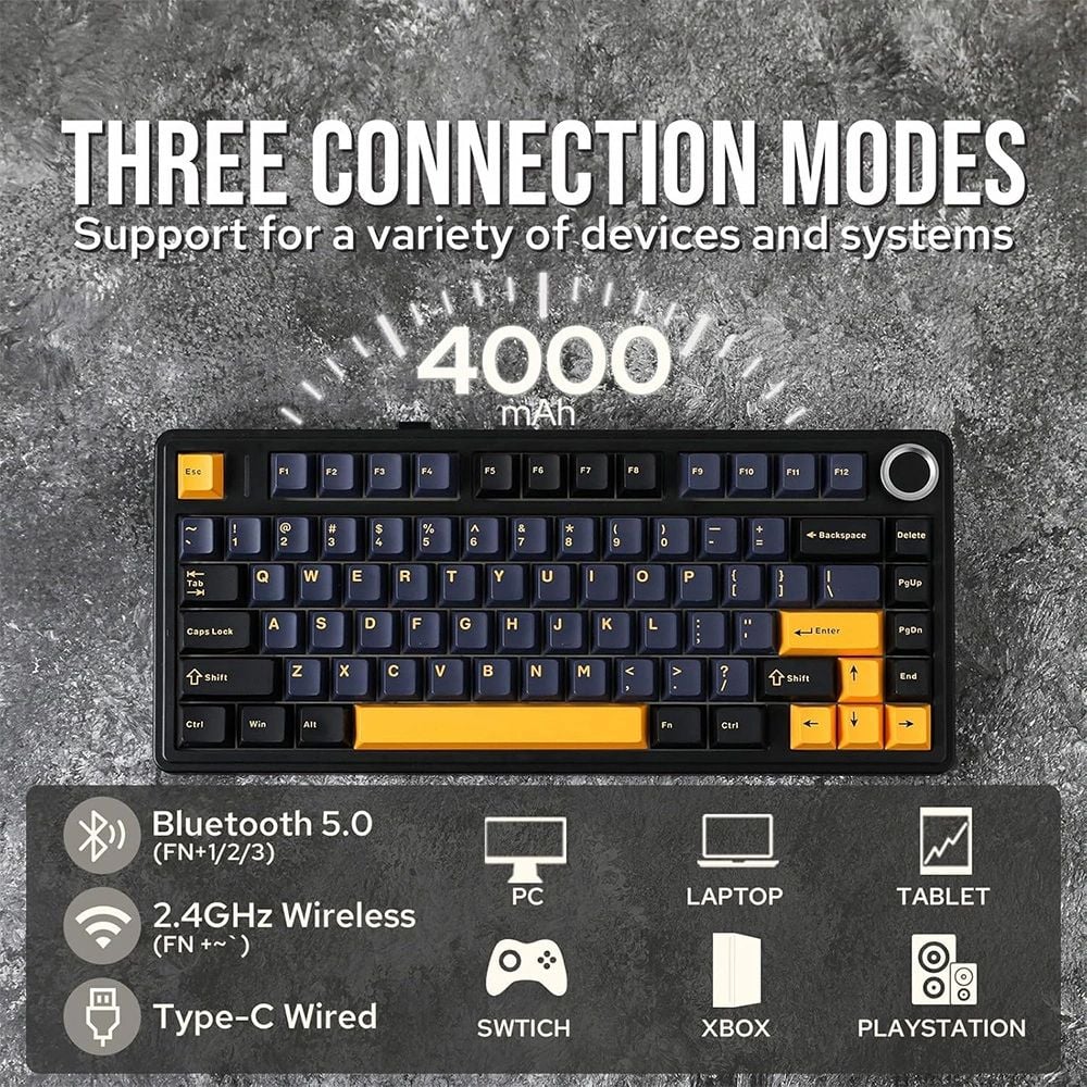 Bàn phím cơ gaming 3 mode AULA F75  (đen xanh đậm cam, Reaper switch)