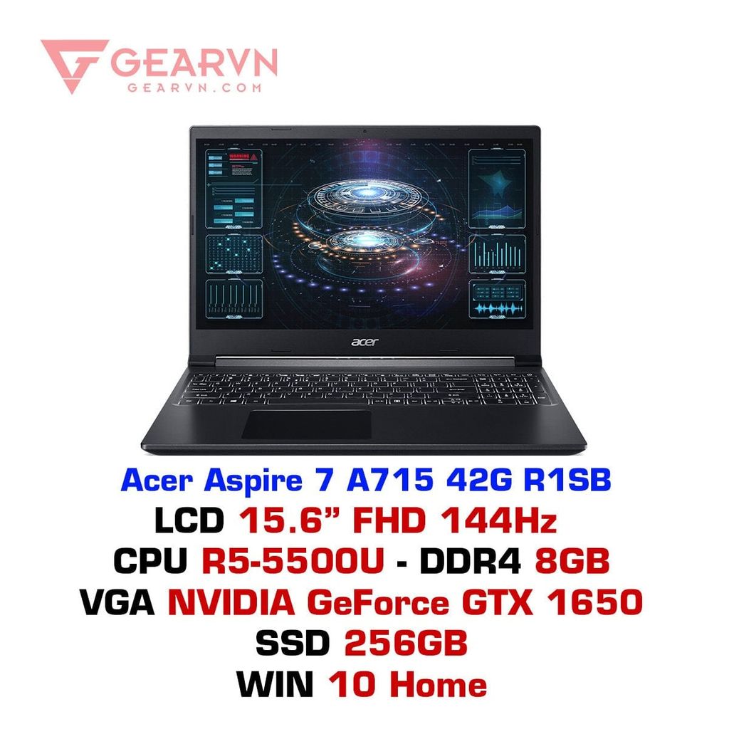 Laptop Gaming Acer Aspire 7 A715-42G-R55U (Đen) R5 5500u 8Gb SSD 512 GTX 1650 CŨ ĐẸP BẢO HÀNH SHOP 6 THÁNG