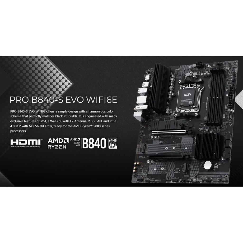 Mainboard MSI PRO B840M-P WIFI6E | B840 | Socket AM5 | DDR5 | mATX