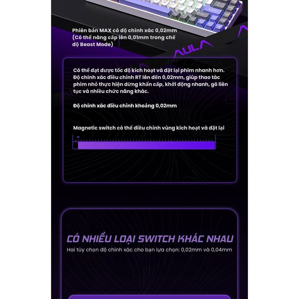 Bàn phím cơ AULA WIN60HE MAX Magnetic Switch Đen Xám