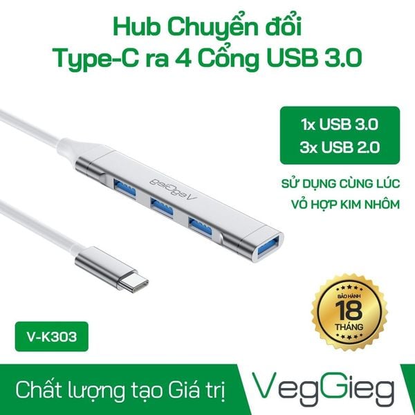 Bàn phím Bộ Chia USB Type C Ra 4 Cổng USB 1 Cổng US