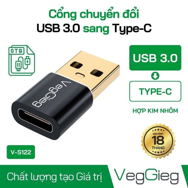 Bàn phím Đầu chuyển OTG USB 3.0 M to Type C F VEGGI