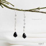  Hoa tai móc bạc đá Onys đen huyền bí 