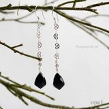  Hoa tai móc bạc đá Onys đen huyền bí 