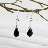  Hoa tai móc bạc đá Onys đen huyền bí 