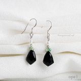  Hoa tai móc bạc đá Onys đen huyền bí 