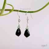  Hoa tai móc bạc đá Onys đen huyền bí 