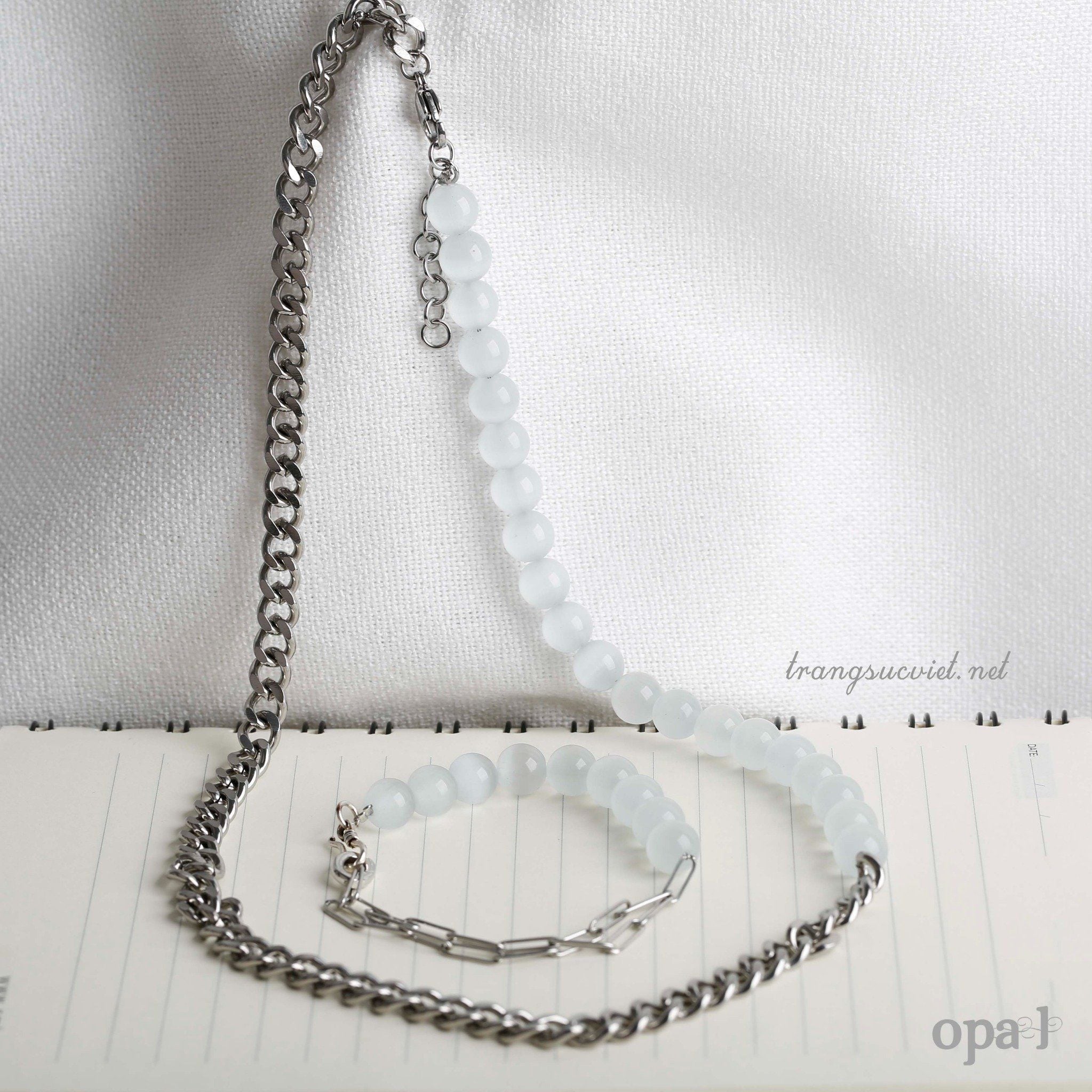  Combo vòng cổ + vòng tay mix đá mắt mèo cho Nam 