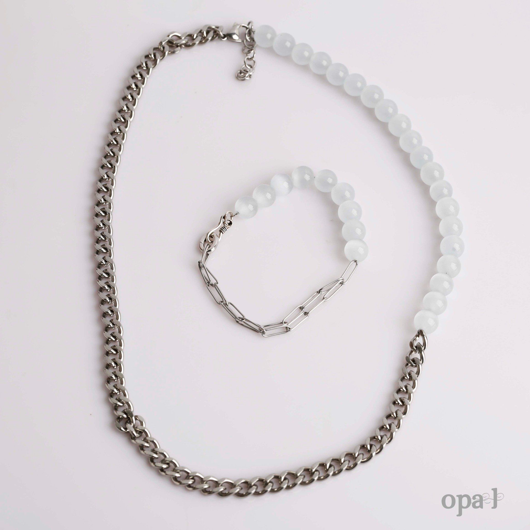  Combo vòng cổ + vòng tay mix đá mắt mèo cho Nam 