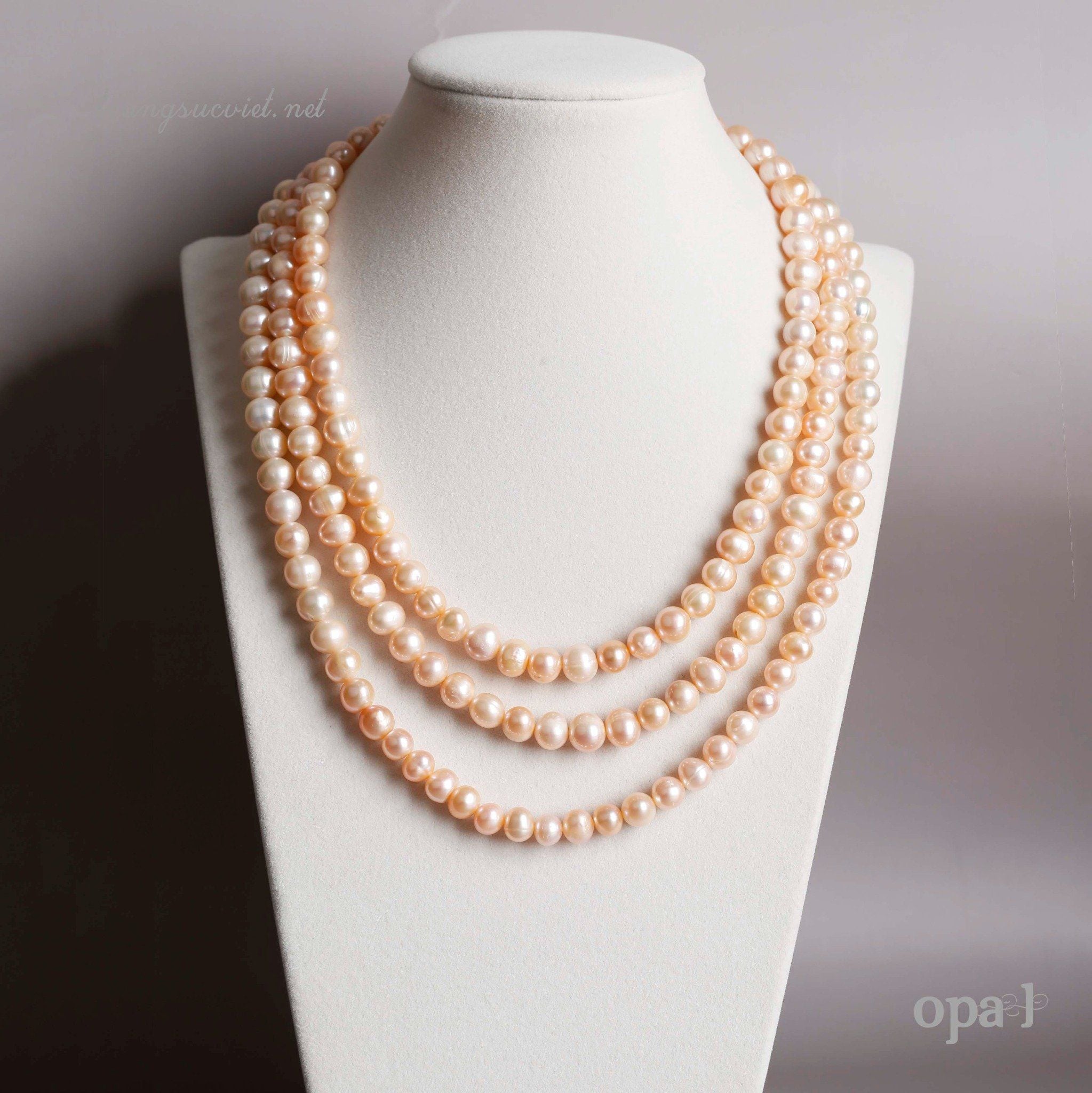  Chuỗi vòng ngọc trai 3 layer ánh hồng sang trọng 