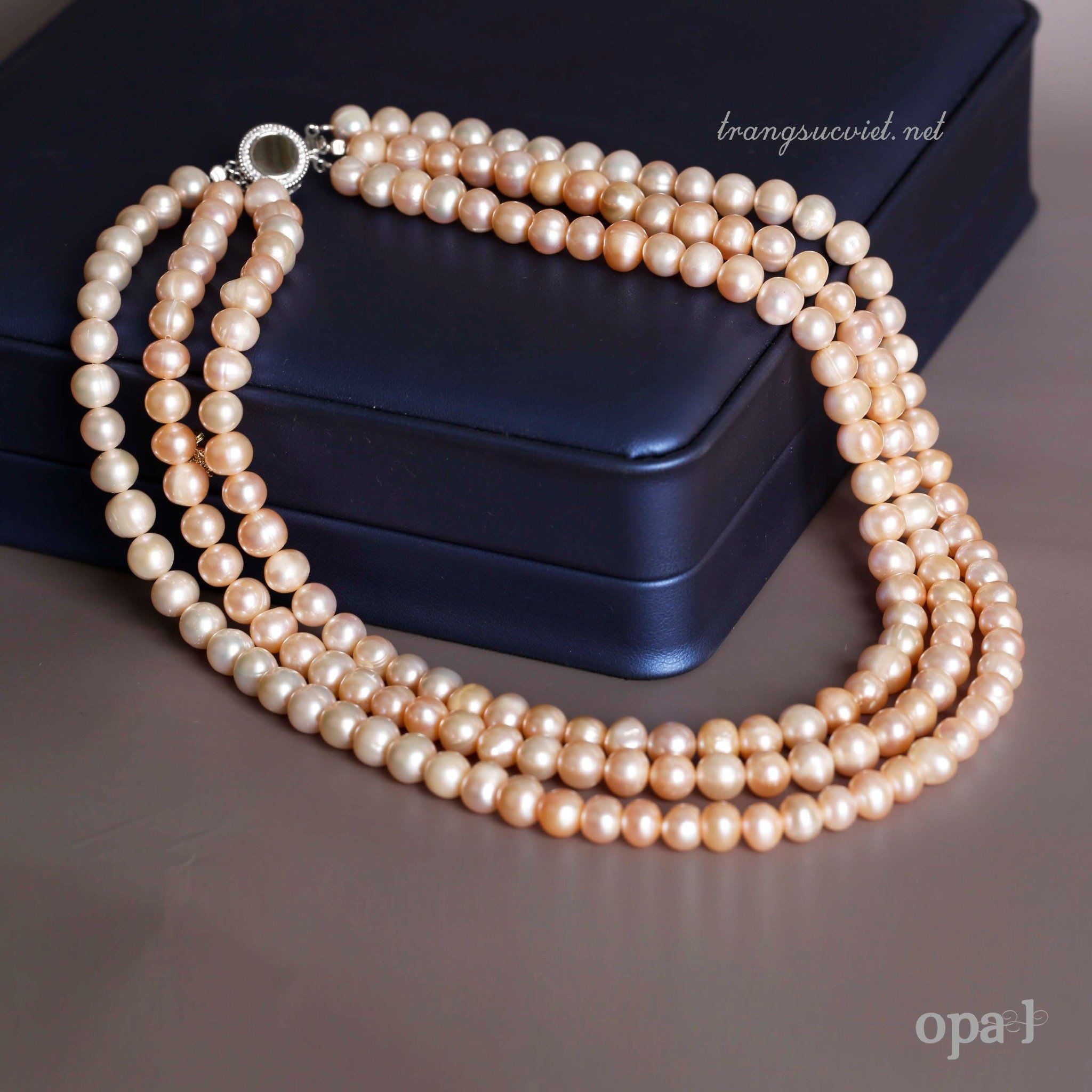  Chuỗi vòng ngọc trai 3 layer ánh hồng sang trọng 