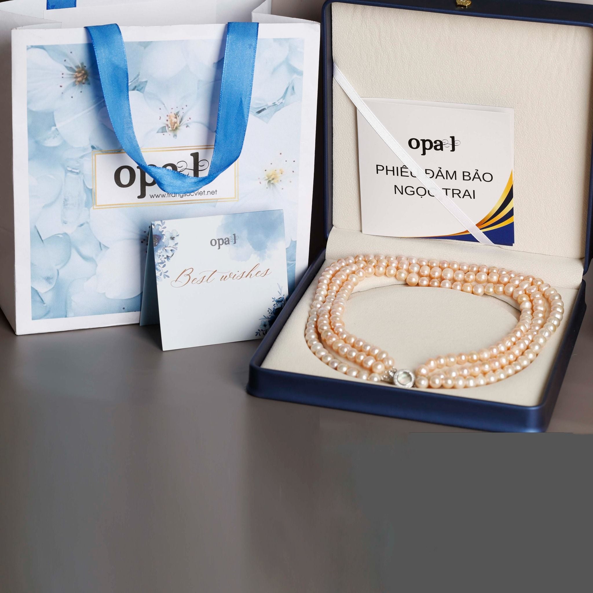  Chuỗi vòng ngọc trai 3 layer ánh hồng sang trọng 